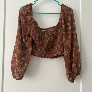 Altar'd State Brown Flowy Floral Long Sleeve Blouse Top